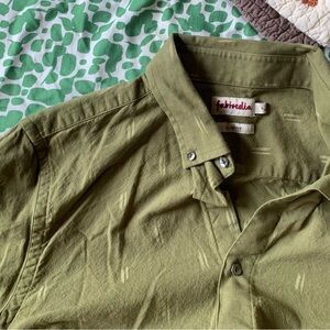 Bright olive green button up with white design